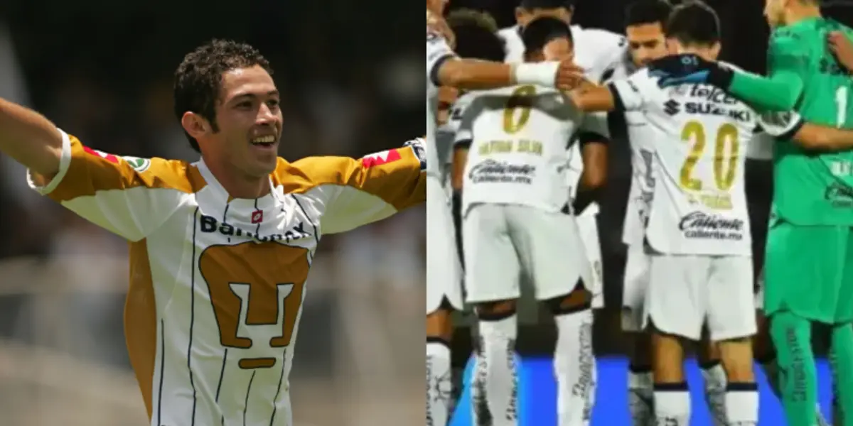 Israel Castro festeja gol con Pumas, a la derecha el actual plantel (Fuente: Medio Tiempo y Mexsports)