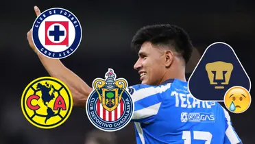 Jesús Gallardo con playera de Rayados y escudos América, Chivas y Cruz Azul