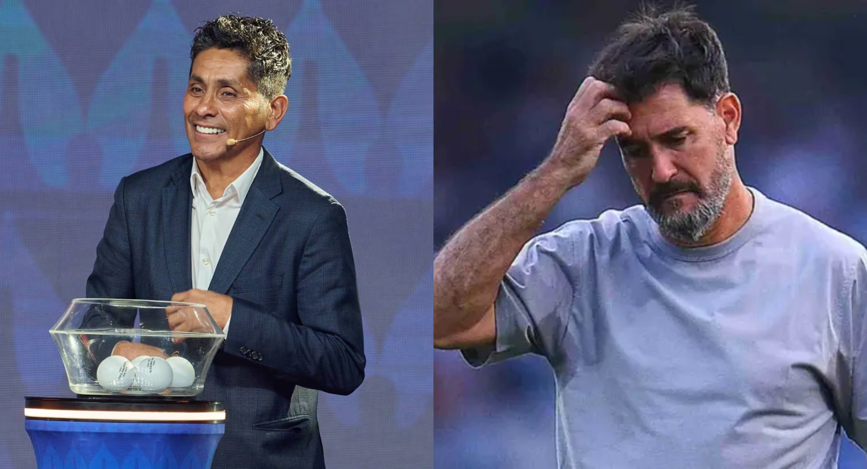 Jorge Campos en un sorteo, a la derecha, Lema dirige (Fuente: AS y Mexsports)