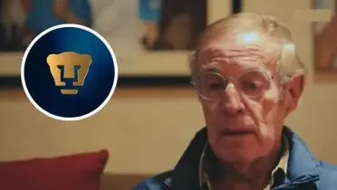 José Ramón Fernández con escudo de Pumas