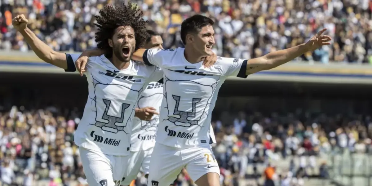 Juan Dinenno festeja gol al Atlas, con Pumas (Fuente: Mexsports)
