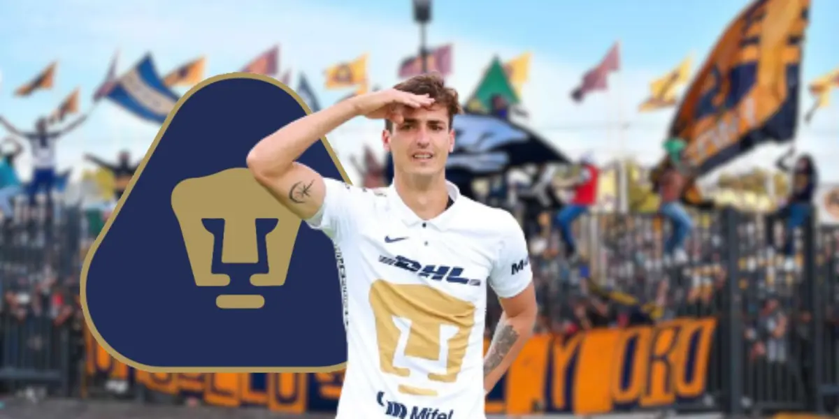 Juan Ignacio Dinenno celebrando un gol con la playera de Pumas