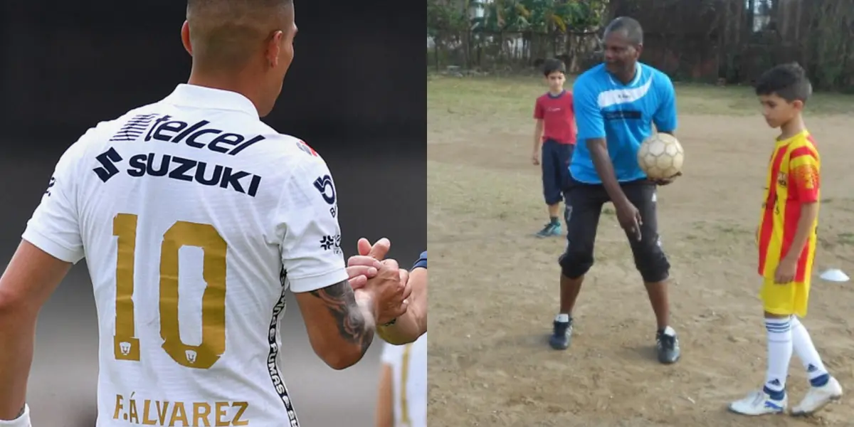 Jugador de Pumas con la playera 10, a la derecha, entrenamiento en cancha llanera (Fuente: Fútbol Base e Imago)