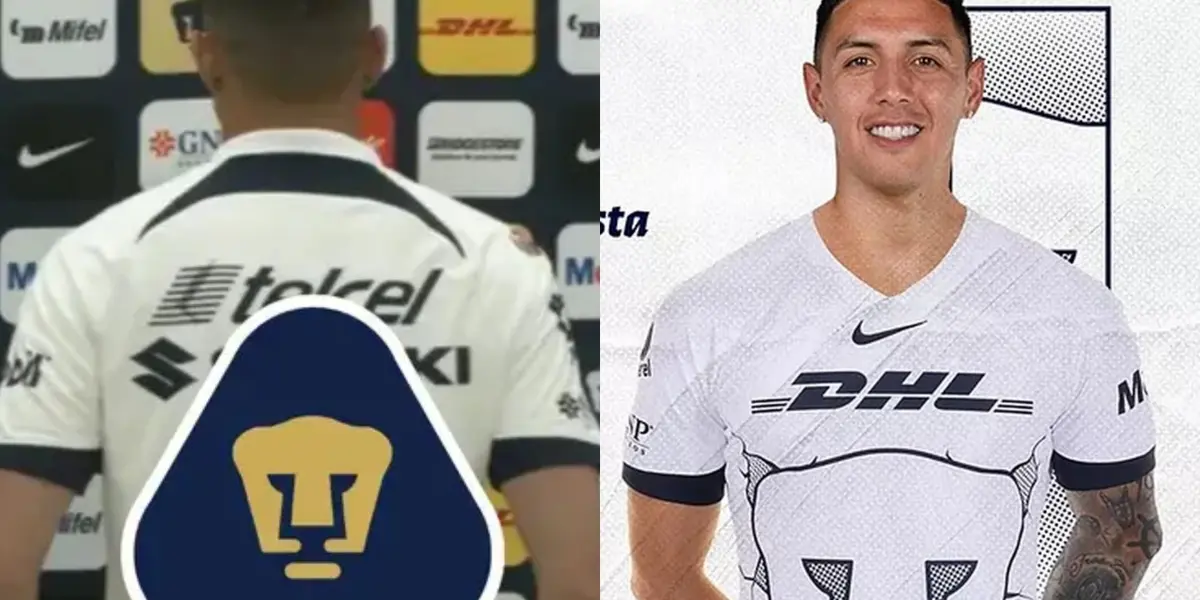 Jugador de Pumas presentado, a la derecha, Leo Suárez posa para foto (Fuente: Pumas)