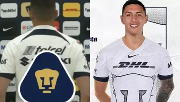 Jugador de Pumas presentado, a la derecha, Leo Suárez posa para foto (Fuente: Pumas)