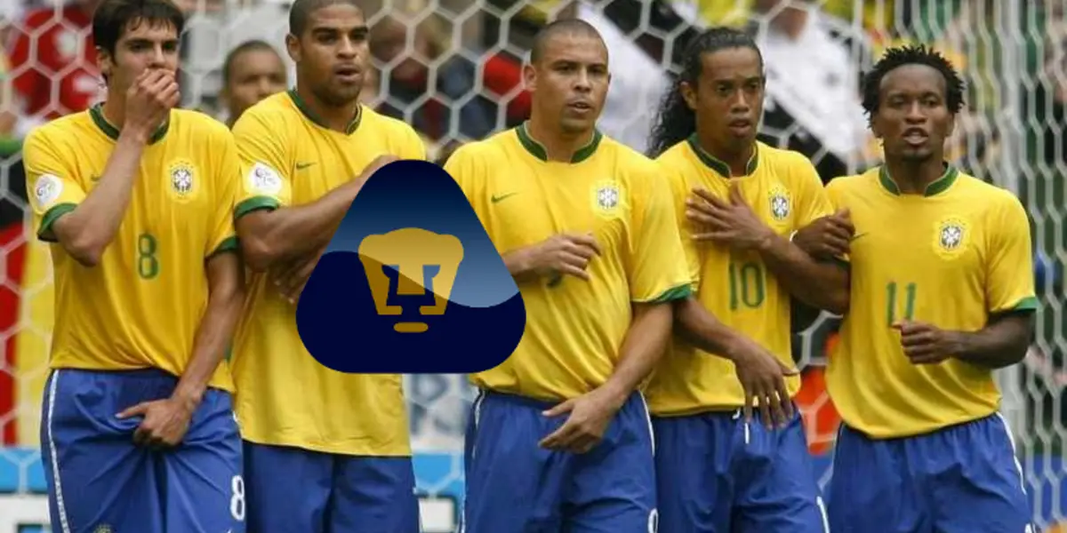 Jugadores de la selección de Brasil posan en un tiro libre (Fuente: AFP)