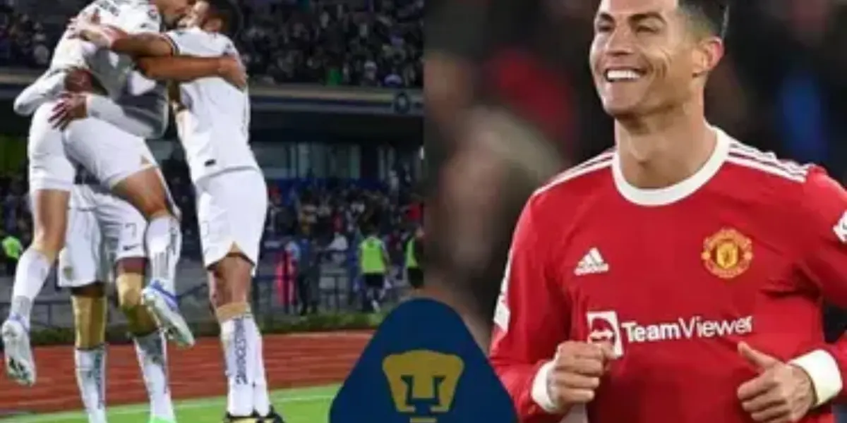 Jugadores de Pumas festejan gol, a la derecha, Cristiano Ronaldo sonríe (Fuente: Mexsports y BBC)