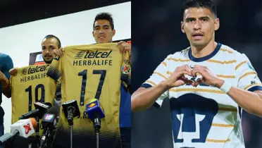 Jugadores de Pumas presentados, a la derecha, el Memote festeja (Fuente: Pumas y Mexsports)