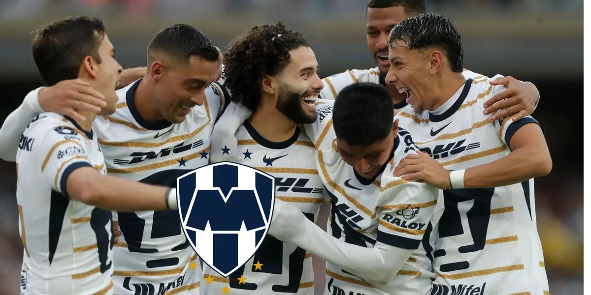 Jugadores de Pumas y escudo de Rayados/FOTO: Wikipedia