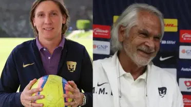 Leandro Augusto con una pelota, a la derecha, Miguel Mejía (Fuente: La Gaceta UNAM y Pumas)