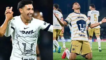 Leo Suárez celebra gol, a la derecha, Martínez agradece a Dios (Fuente: Mexsports)