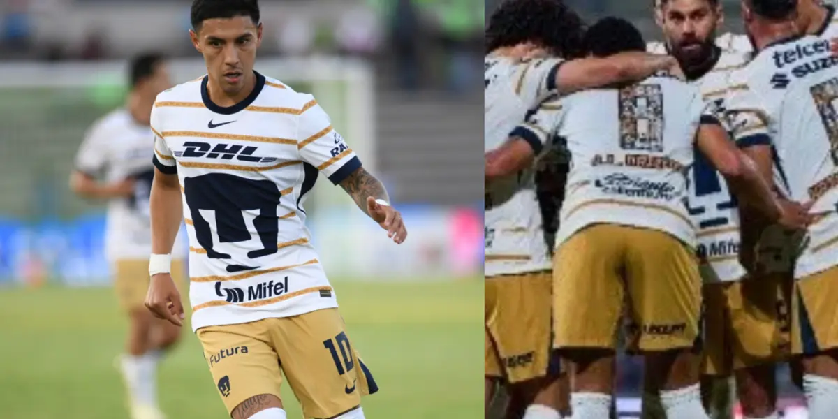Leo Suárez en juego con Pumas, a la derecha, jugadores de la U se reúnen (Fuente: Mexsports)