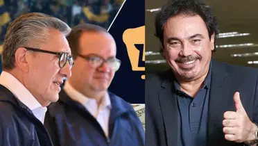 Lomelí y González en una reunión, a la derecha, Hugo Sánchez (Fuente: UNAM y Marca)