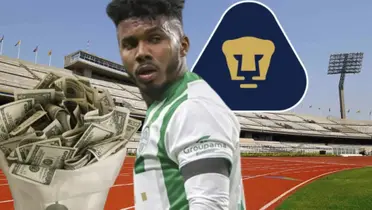 Marquinhos con la pleyera del Fenerbahos con un costal de dólares y sello de Pumas