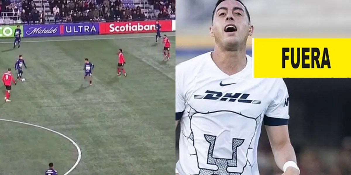 Partido entre Cavalry y Pumas, a la derecha Funes Mori falla acción (Fuente: TUDN y Mexsports)