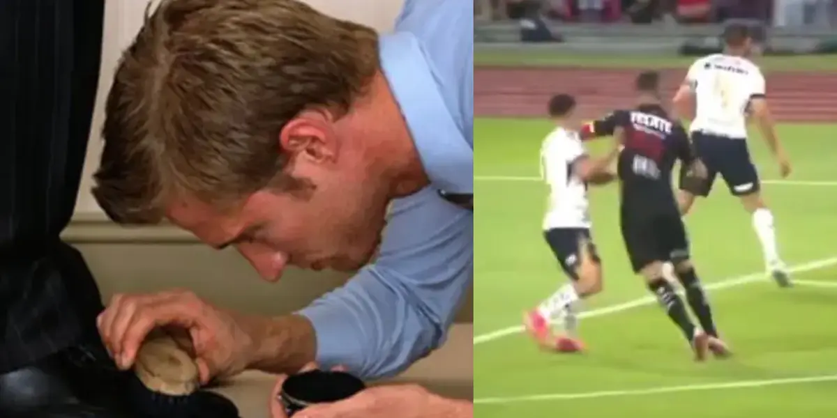 Persona le lustra los zapatos a otra, a la derecha, Ramos golpea a Bennevendo (Fuente: Chilango y TUDN)