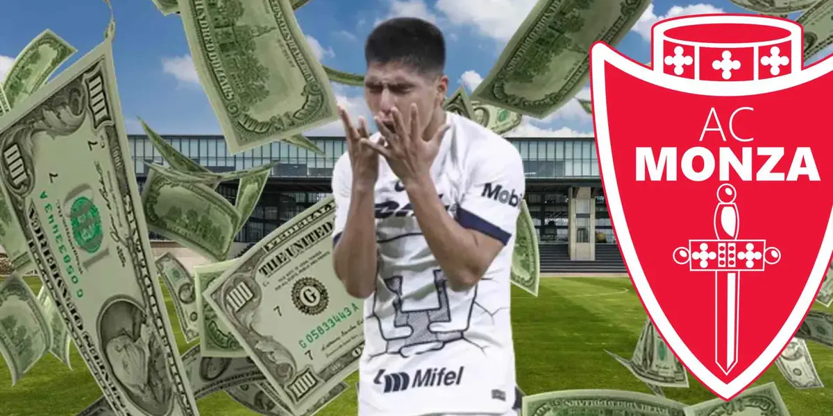 Piero Quispe con dinero y escudo del Monza