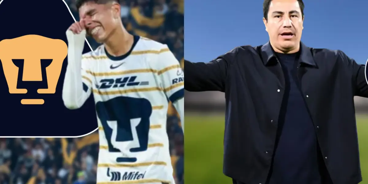 Piero Quispe se lamenta, Juárez a la derecha dirige (Fuente: Pumas y Mexsports)