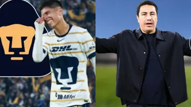 Piero Quispe se lamenta, Juárez a la derecha dirige (Fuente: Pumas y Mexsports)