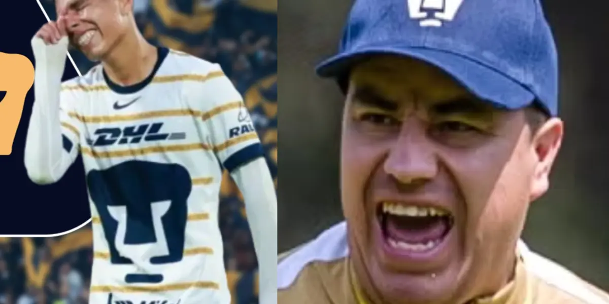 Piero Quispe se lamenta por una falla, a la derecha, Efraín Juárez reclama (Fuente: Mexsports y Pumas)