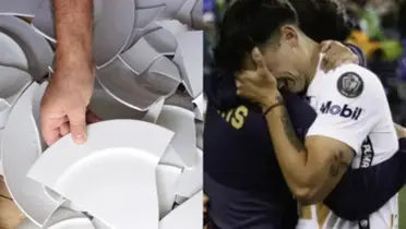 Platos rotos, a la derecha jugador de Pumas llora por la derrota (Fuente: Deposit Shop y Mexsports)