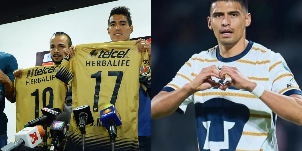 Presentación de refuerzos de Pumas, a la derecha, Memo Martínez (Fuente: Pumas y Mexsports)