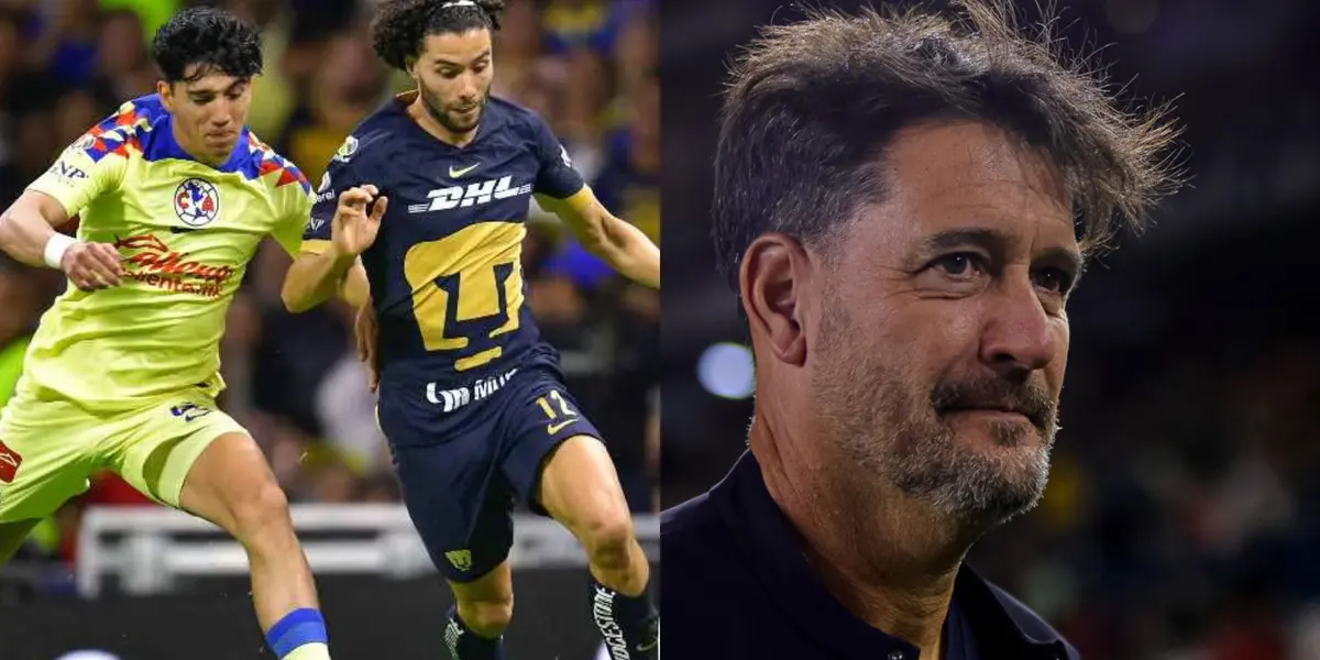 Pumas vs América en el estadio de CU, a la derecha, Gustavo Lema dirigiendo (Fuente: Mexsports)