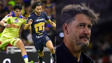 Pumas vs América en el estadio de CU, a la derecha, Gustavo Lema dirigiendo (Fuente: Mexsports)