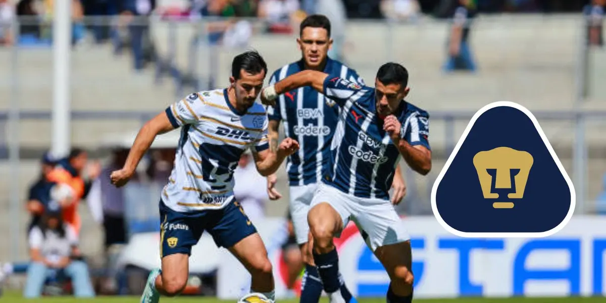 Pumas vs Rayados y escudo de Pumas/FOTO: X