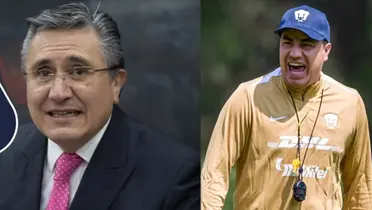 Raúl González en reunión de trabajo, a la derecha, Juárez dirige una práctica (Fuente: Milenio y Pumas)
