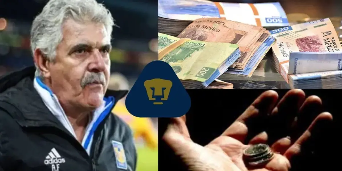 Ricardo Ferretti con dinero sello de Pumas y monedas