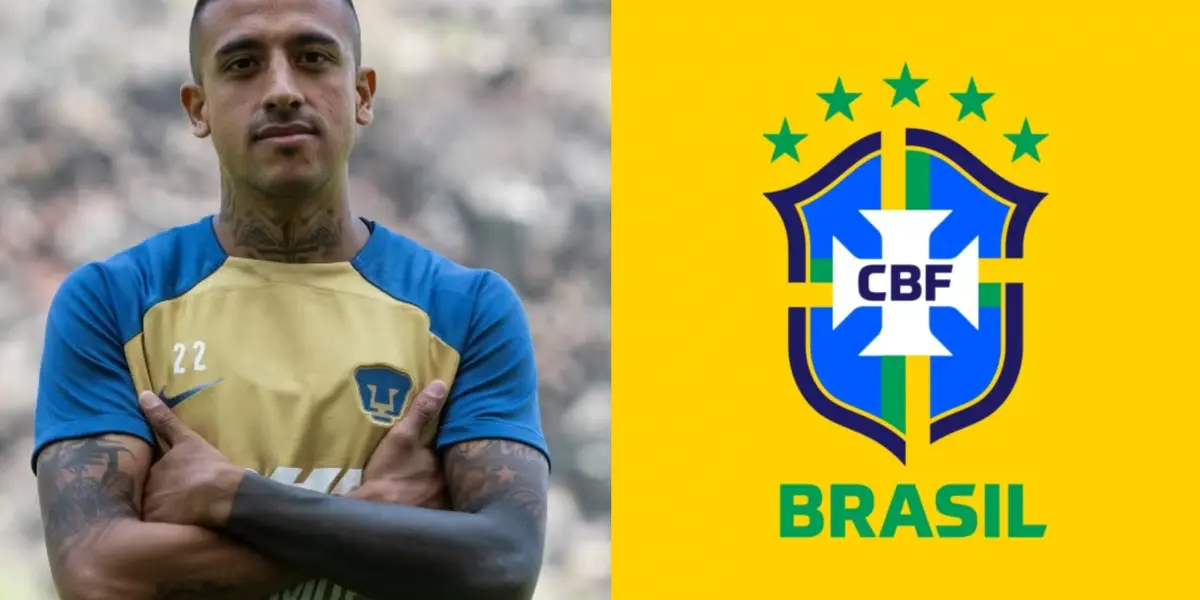 Robert Ergas en práctica con el combinado de Pumas, a la derecha, escudo de Brasil (Fuente: Mexsports y CBF)