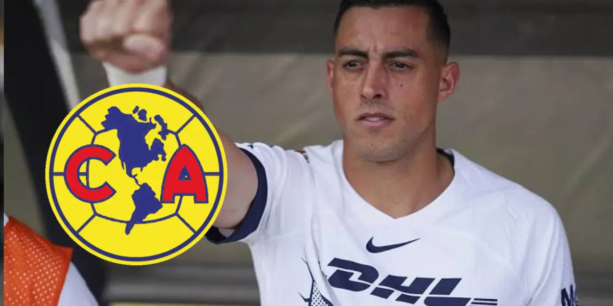 Rogelio Funes Mori con Pumas y el escudo del América