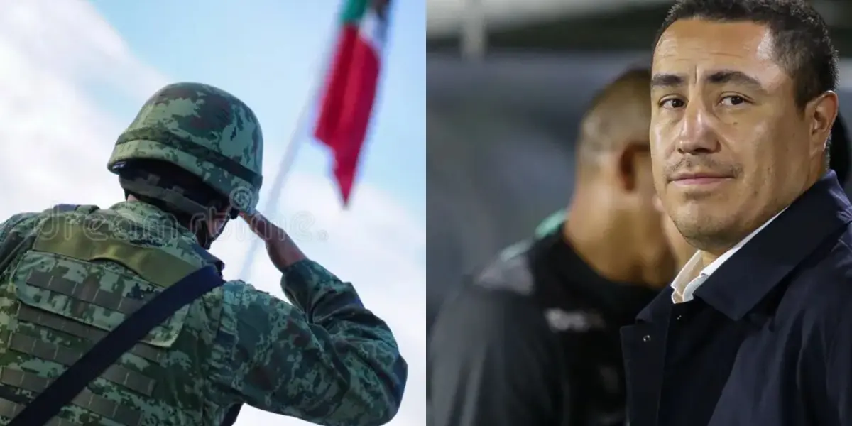 Soldado saluda a bandera, a la derecha, Juárez dirige (Fuente: Dreamstime y Caracol)