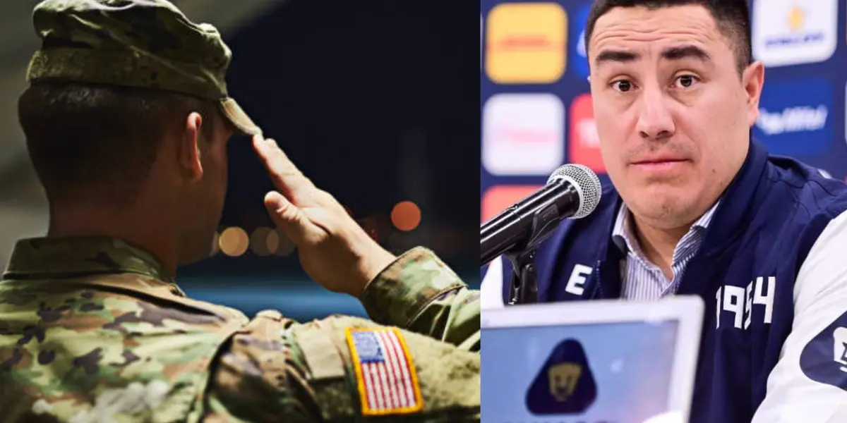 Soldado saluda a su superior, a la derecha, Juárez en conferencia con Pumas (Fuente: I Stock y Pumas)