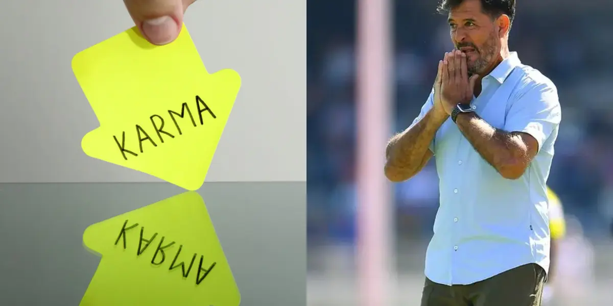 Sticker de karma, a la derecha, Gustavo Lema dirige un partido (Fuente: Mente maravillosa y Mexsports)