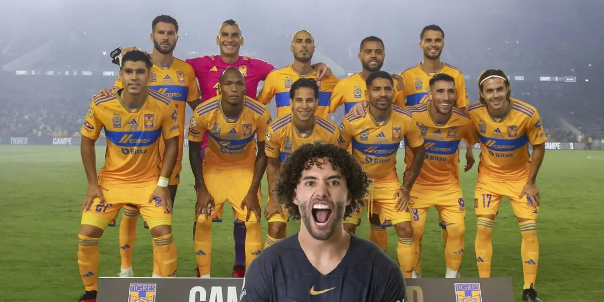 Tigres foto oficial con César Huerta con camiseta de Pumas