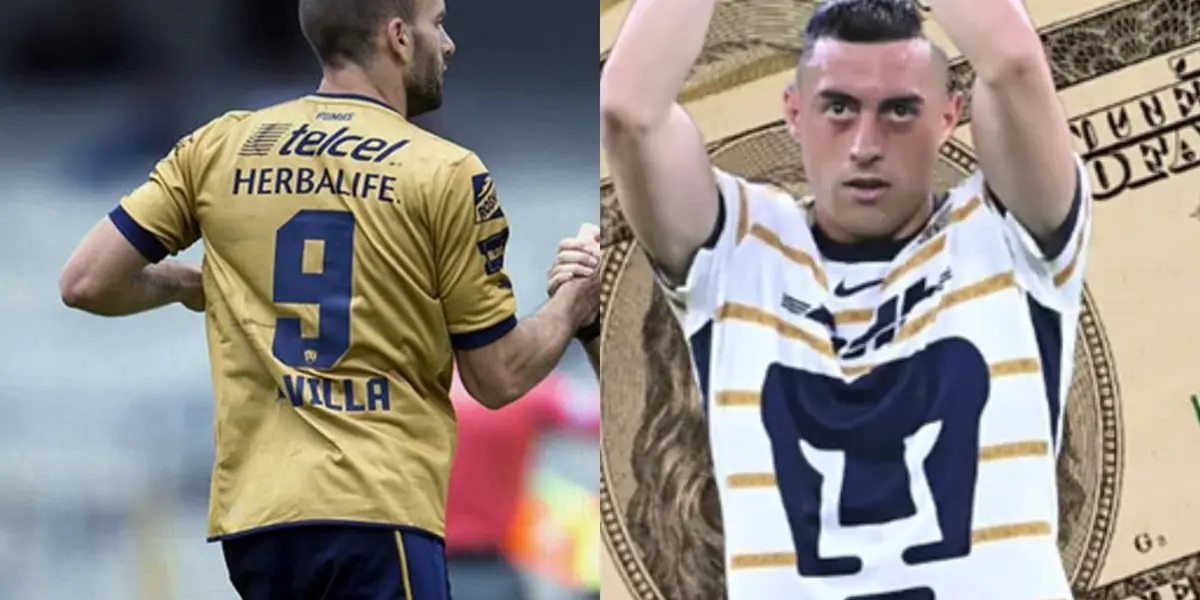 Villa festeja gol con los Pumas, a la derecha, Rogelio Funes Mori y dinero (Fuente: Mexsports)