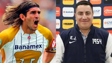 Bruno Marioni festeja gol con Pumas, a la derecha Efraín Juárez presentado en Pumas (Fuente: Mexsports y Pumas)