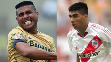Daniel Ludueña festeja gol con Pumas, a la derecha, se estrena con River (Fuente: Mexsports y T Y C)
