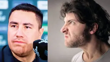 Efraín Juárez en conferencia de prensa, a la derecha, hombre envidioso (Fuente: Concacaf y Freepick)