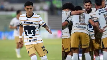 Leo Suárez en juego con Pumas, a la derecha, jugadores de la U se reúnen (Fuente: Mexsports)